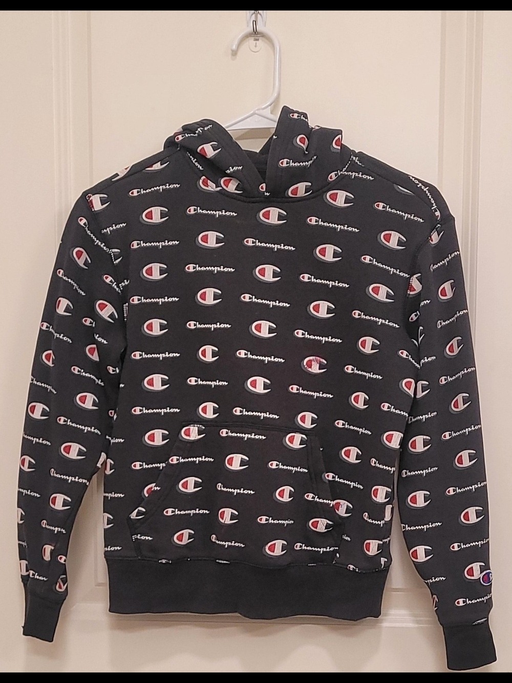 Champion Men’s Black All-Over Logo Hoodie